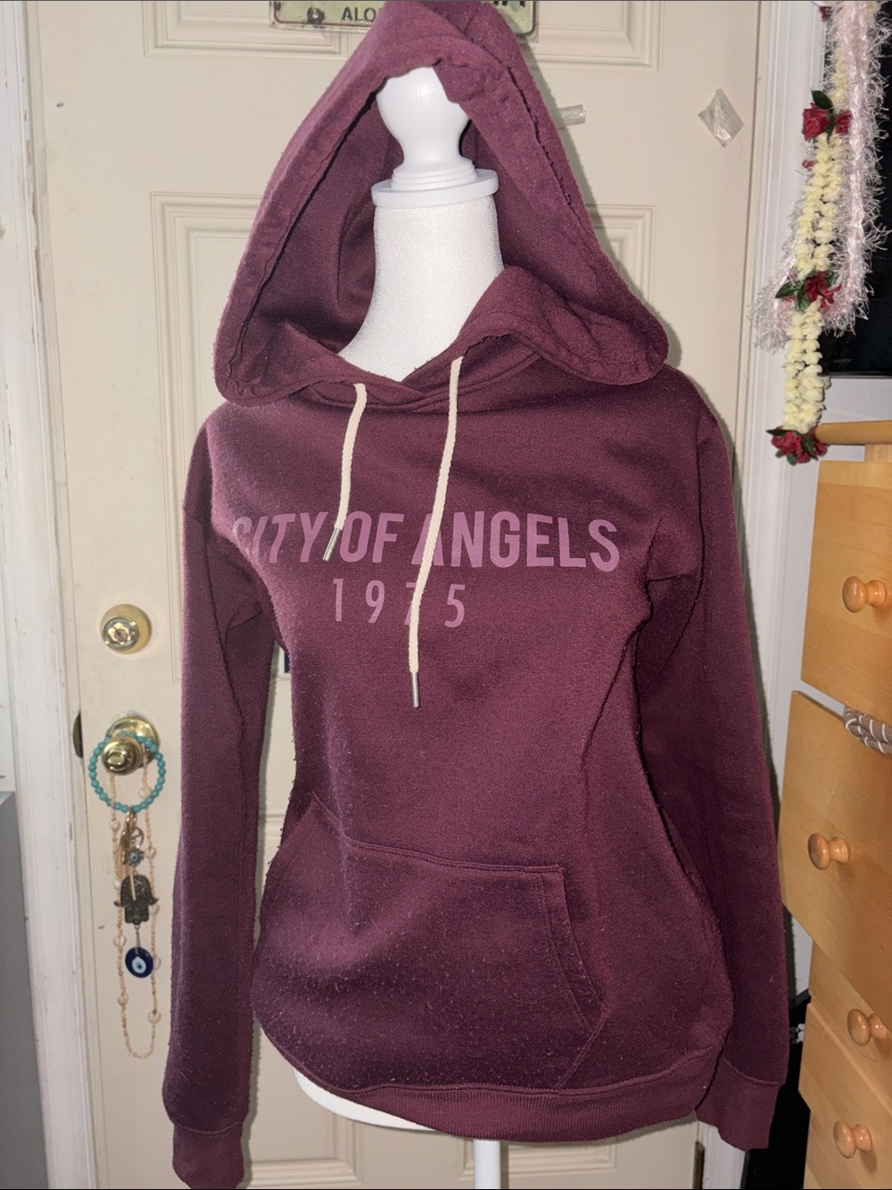 Garage Plum Hooded Pullover Sweatshirt with 'City of Angels 1975'